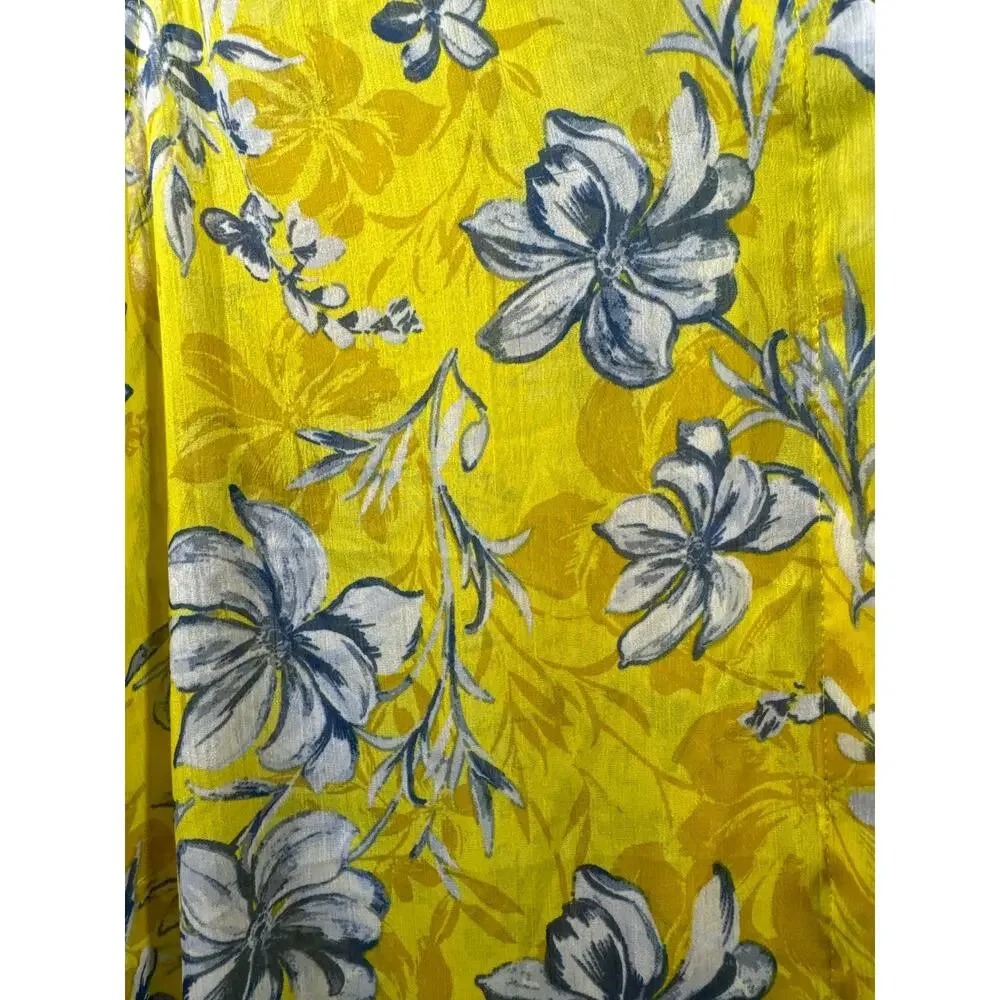 Kut from the Kloth Sheer Sleeveless‎ Button Down Top Shirt Yellow Floral Size M